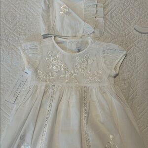 White Baby Christening dress with Bonnet